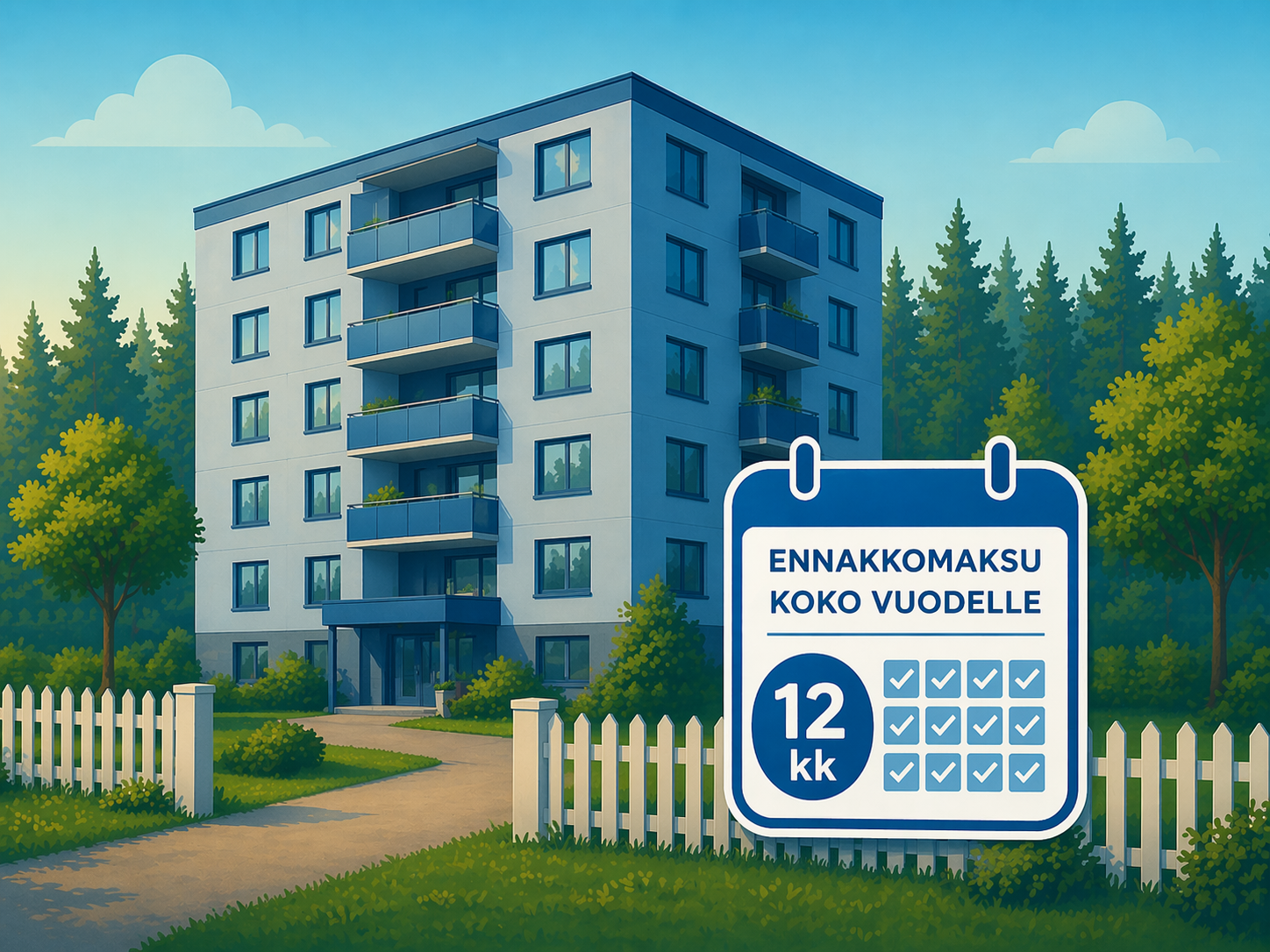 Kotivakuutus kuvituskuva - Kerrostalo ja 12kk ennakkomaksu